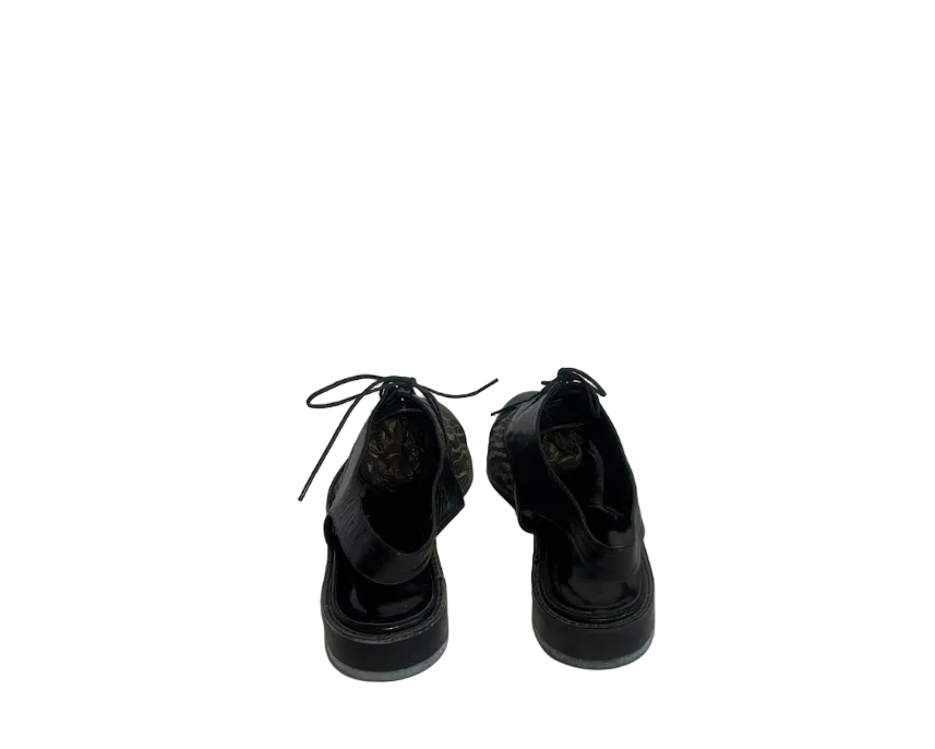 STÆRK ARCHIVE | THE STORYTELLER SLINGBACK LACE-UP MULES / BLACK W/ GREY