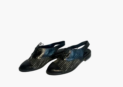 STÆRK ARCHIVE | THE STORYTELLER SLINGBACK LACE-UP MULES / BLACK W/ GREY