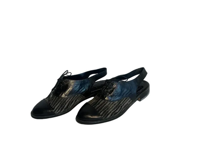 STÆRK ARCHIVE | THE STORYTELLER SLINGBACK LACE-UP MULES / BLACK W/ GREY