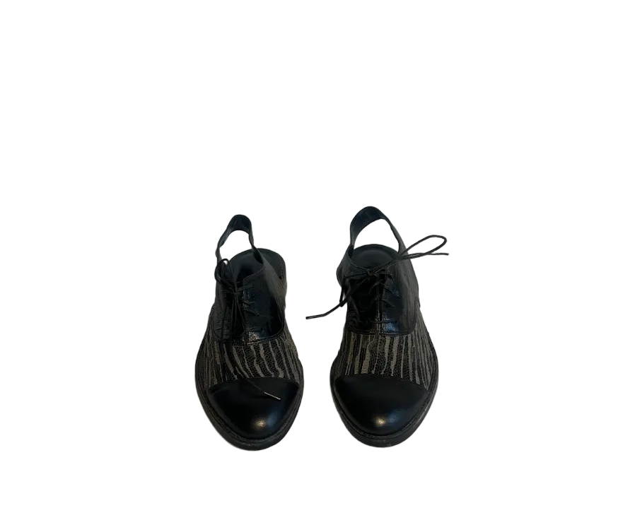 STÆRK ARCHIVE | THE STORYTELLER SLINGBACK LACE-UP MULES / BLACK W/ GREY
